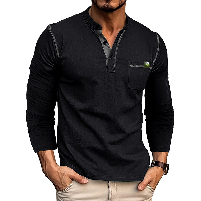 Men's Long Sleeve Shirt with Button Collar and Chest Pocket