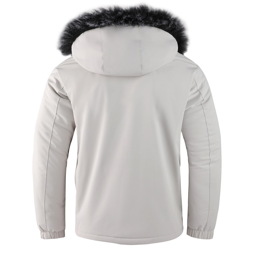 Men's Jacket with Fur-Lined Detachable Hood