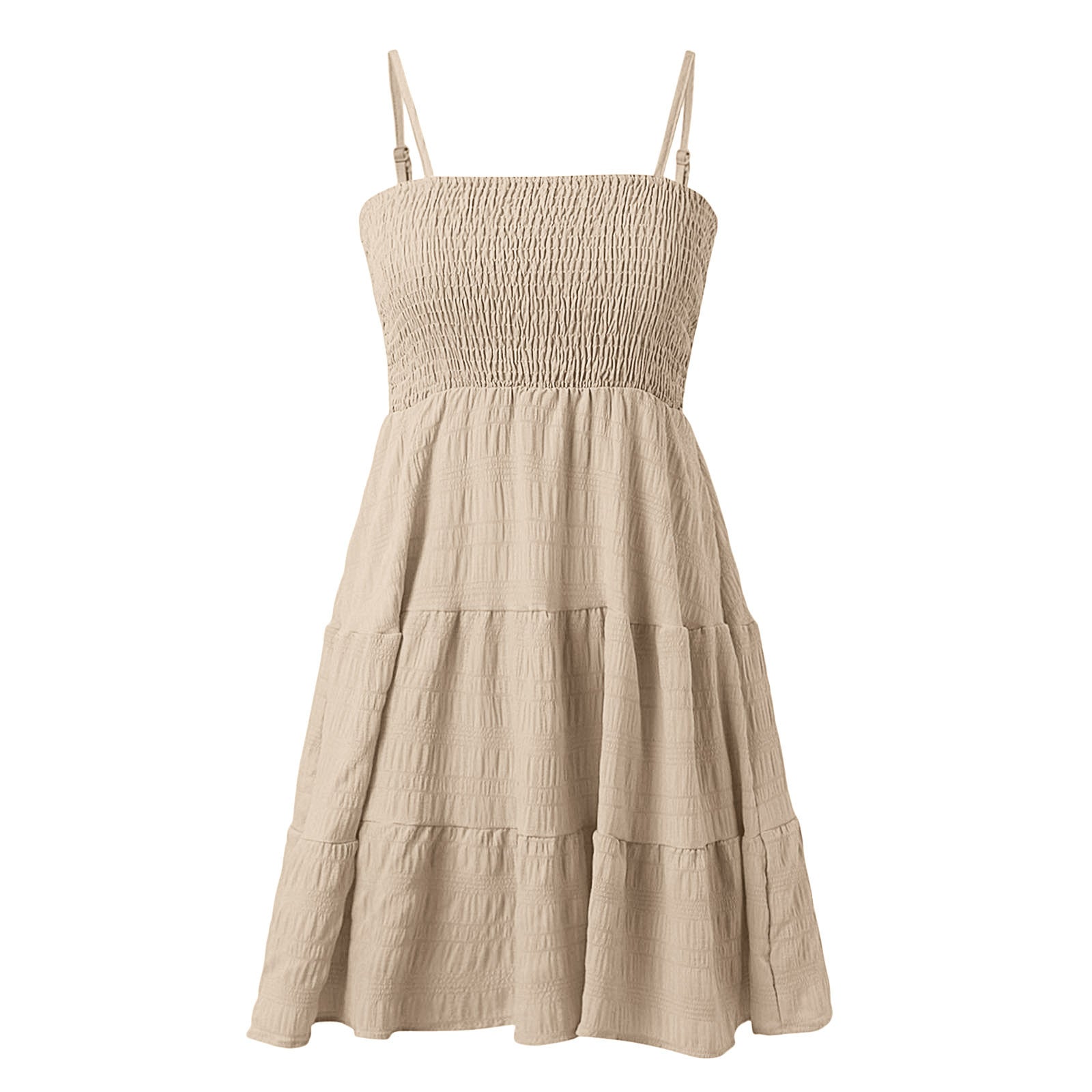 Women's Spaghetti Strap Sleeveless Smocked A-Line Swing Mini Dress, Elegant Casual Summer Dress