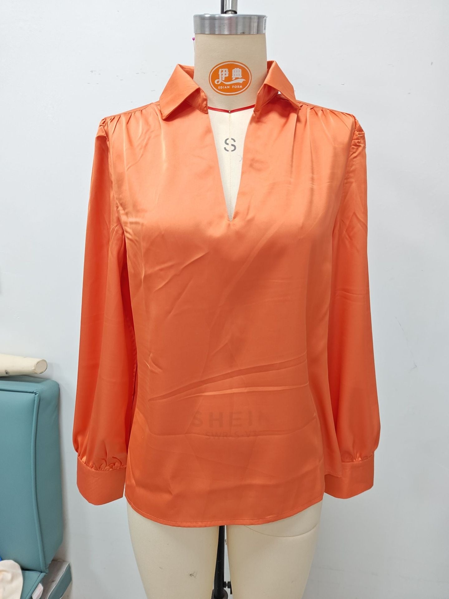 Satin Pleated Long Sleeve Top Womens