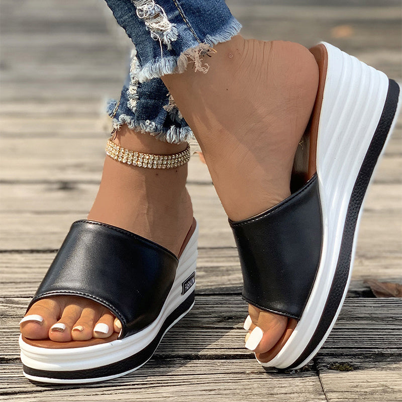 Wedge Sandals Women s Slip On High Heel Wedge Sandals Black Size37