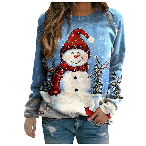 Women’s Long Sleeve Snowman Christmas Sweatshirt in 5 Colors and Patterns S-3XL - Wazzi's Wear