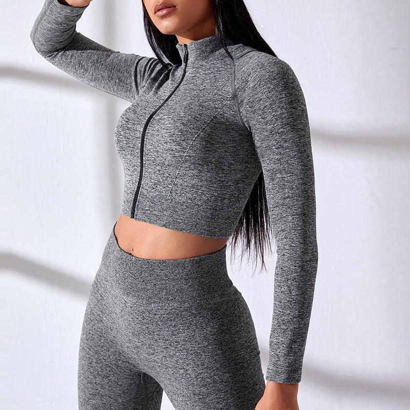 Long Sleeve Zippered Crop Top with Legging Workout Set