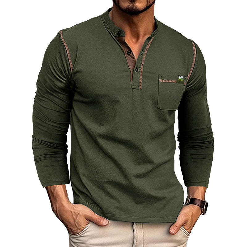 Men's Long Sleeve Shirt with Button Collar and Chest Pocket