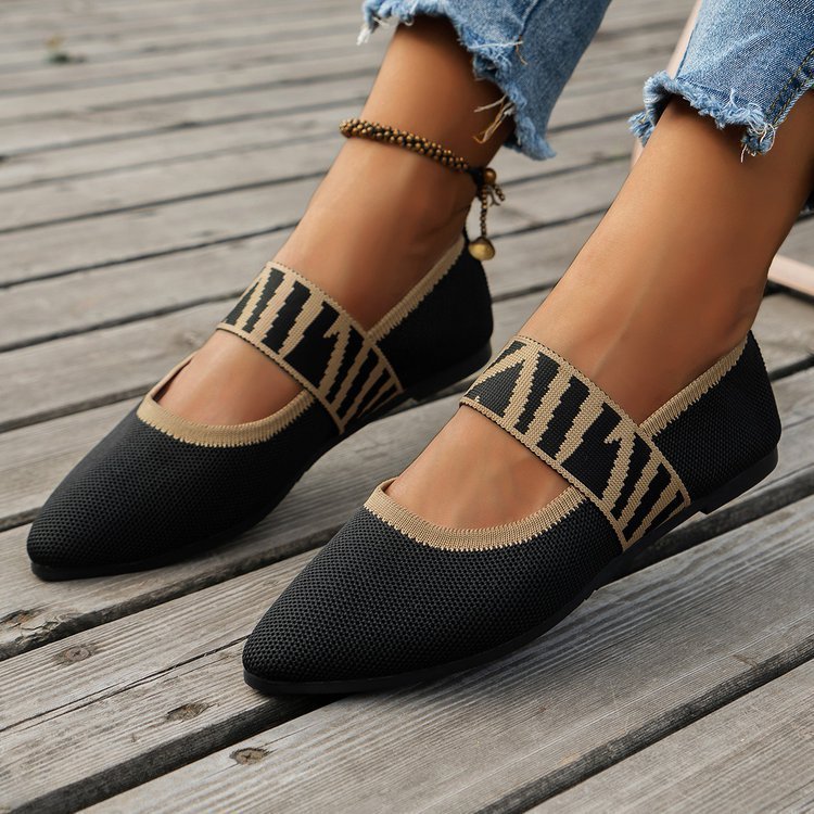 Women’s Flyknit Slip-On Flats with Pointed Toe and Printed Band