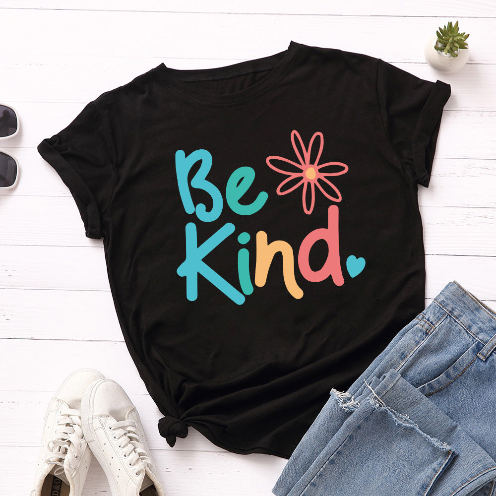 Women’s Be Kind Round Neck Short Sleeve Top in 6 Colors XS-5XL - Wazzi's Wear