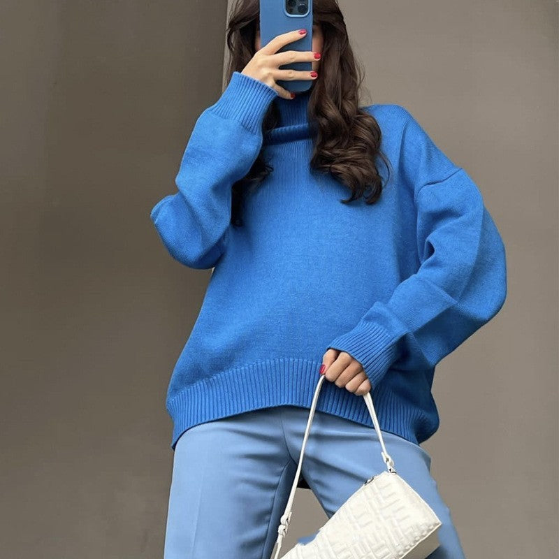 High Collar Loose Knitted Top Sweaters Women's Clothing