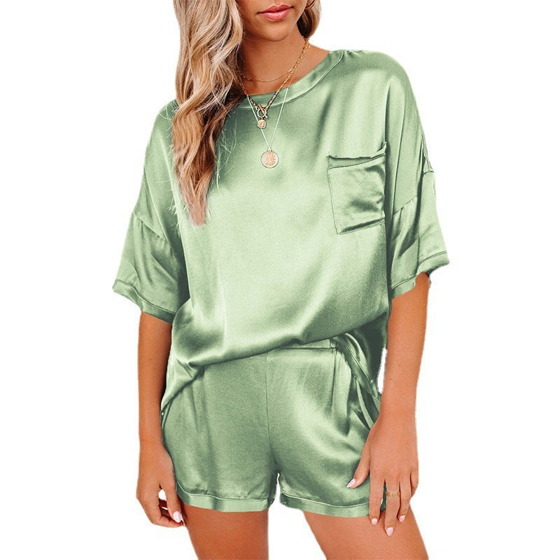 Women’s Silk Short Sleeve Top with Shorts Loungewear Pyjama Set