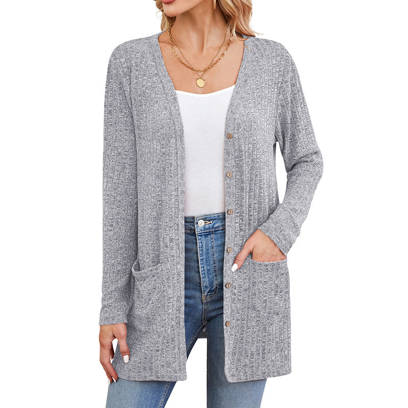 Fall Women's Clothing Sunken Stripe Solid Color Long Sleeve Women's Sweater