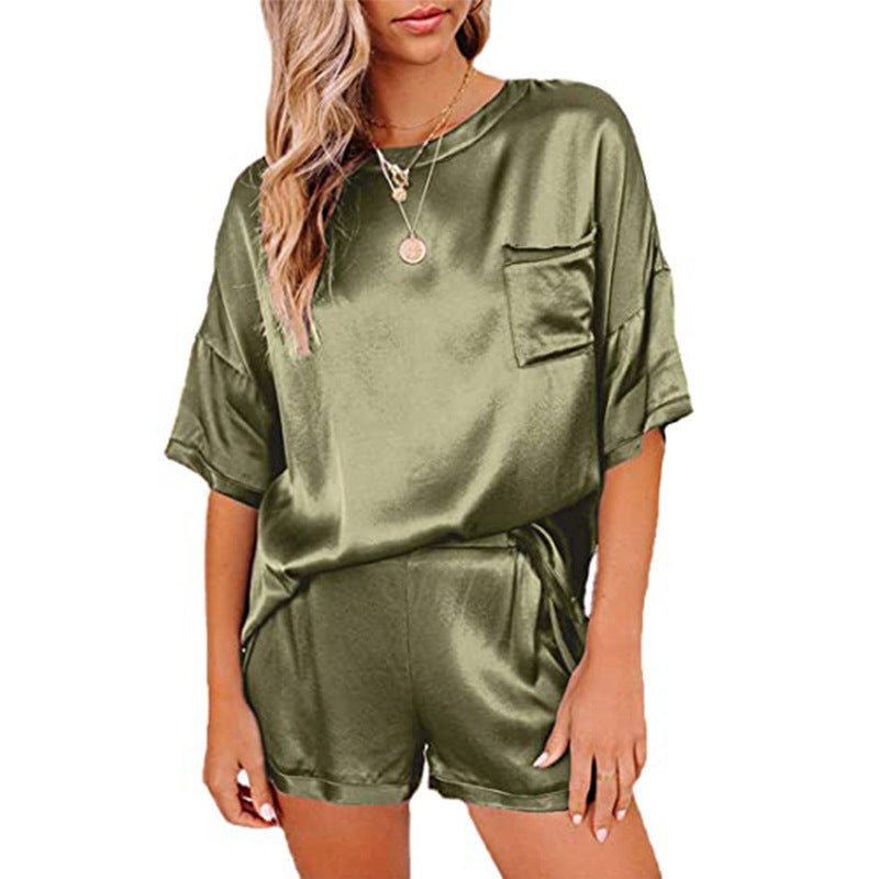 Women’s Silk Short Sleeve Top with Shorts Loungewear Pyjama Set