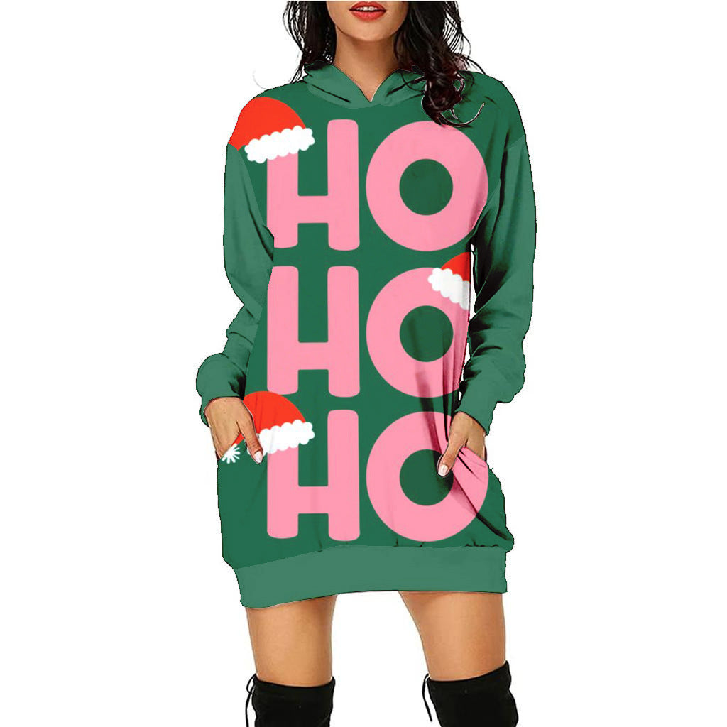 Women's Fashion Casual Printing Christmas Holiday Party Sweater Dress