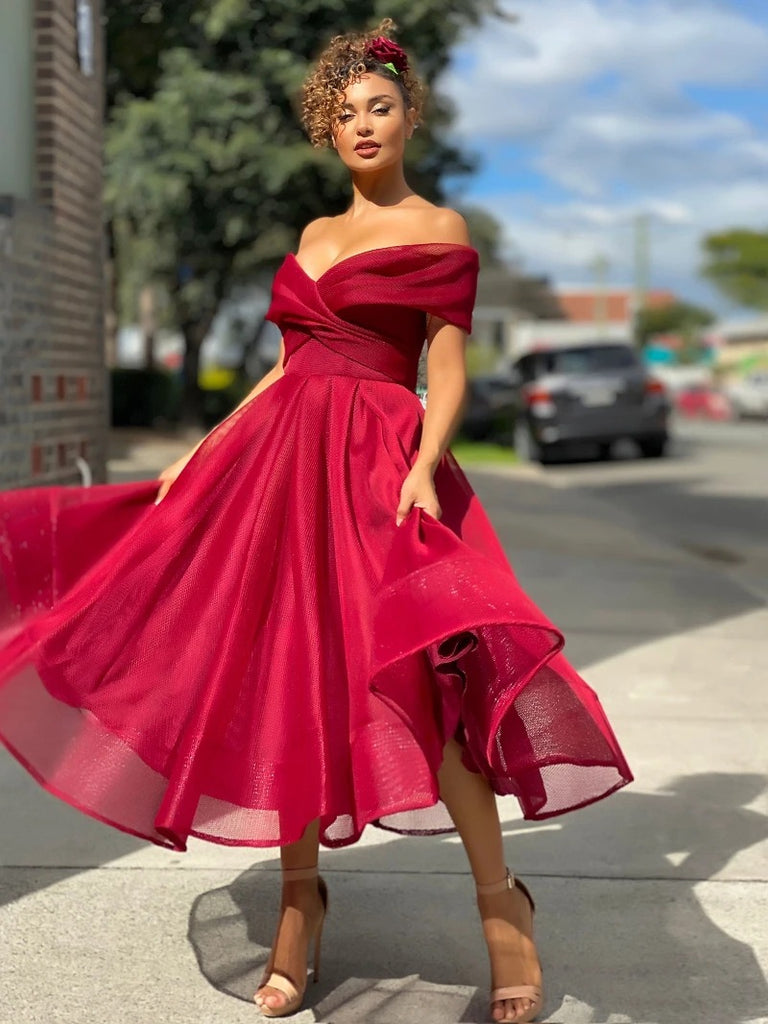 Women’s Elegant Off-the-Shoulder Gown in 3 Colors S-XL - Wazzi's Wear
