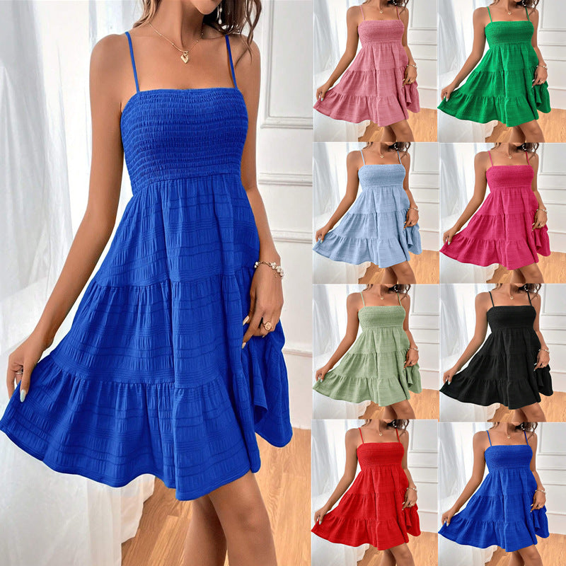 Women’s Sleeveless Ruffled Summer Mini Dress with Spaghetti Straps in 8 Colors S-XXL