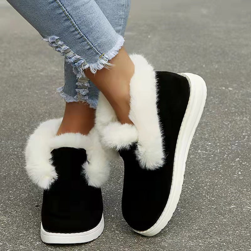 Women’s Suede Ankle Snow Boots with Plush Fur in 3 Colors - Wazzi's Wear