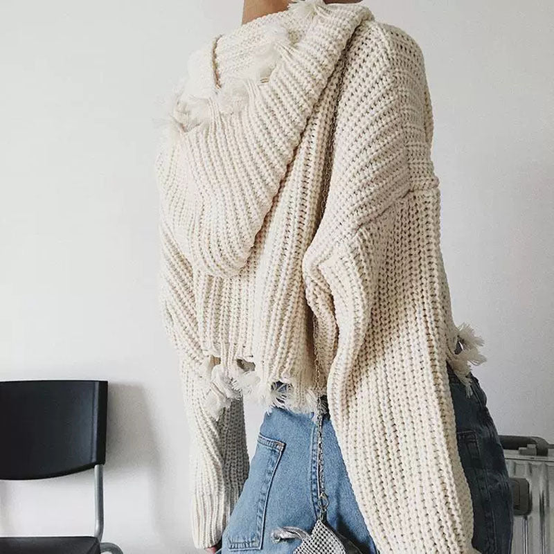 European And American Hooded Tassel Zipper Sweaters Coat