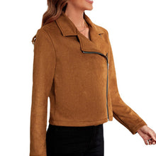 Load image into Gallery viewer, Women&#39;s Brown Long Sleeve Jacket with Lapel and Zipper S-XL - Wazzi&#39;s Wear