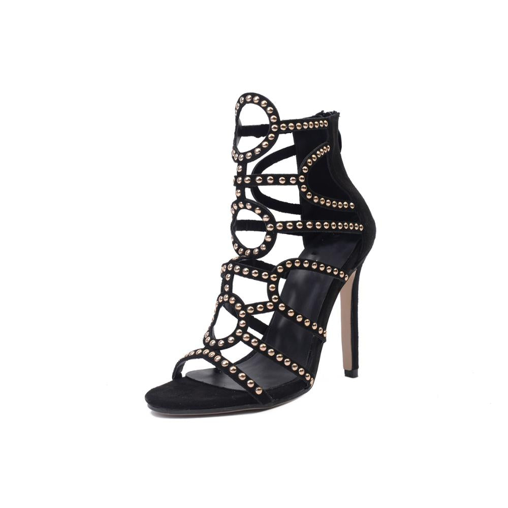 Women’s Black Suede Strappy High Heel Stiletto Sandals - Wazzi's Wear