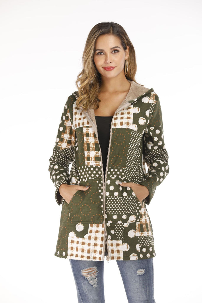 Women’s Fleece Lined Patterned Long Sleeve Jacket in 2 Colors S-5XL - Wazzi's Wear