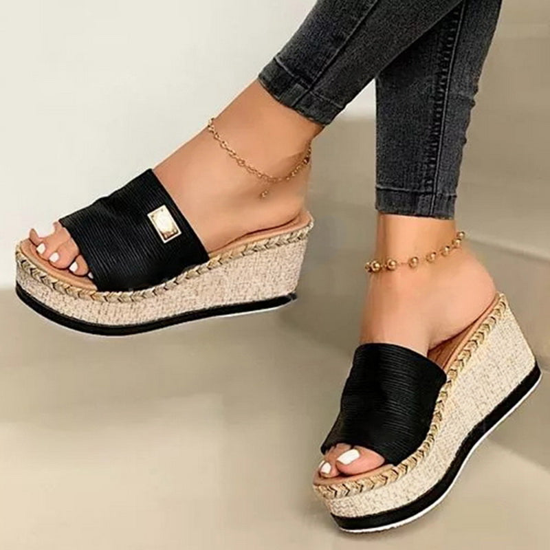 Women’s Wedge Heel Sandals with Wide Strap - Wazzi's Wear