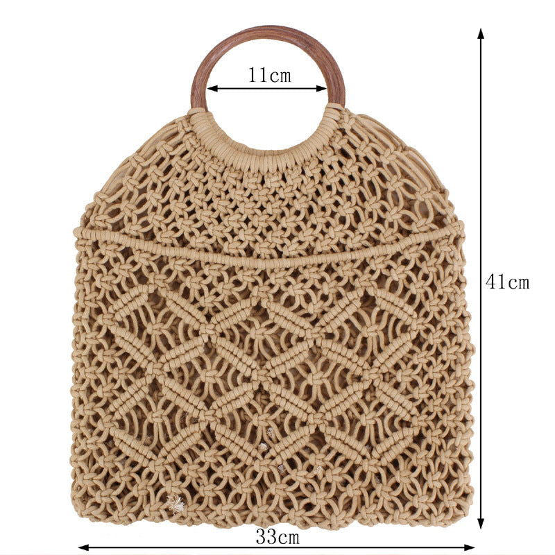 Women’s Macrame  Handbag with Wooden Ring Handle - Wazzi's Wear