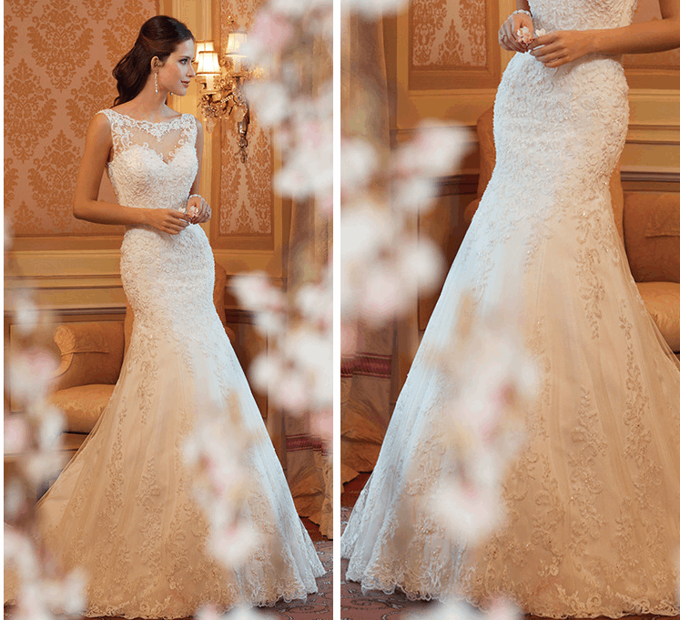 Women’s Sleeveless Lace Wedding Dress with Fishtail XS-3XL - Wazzi's Wear