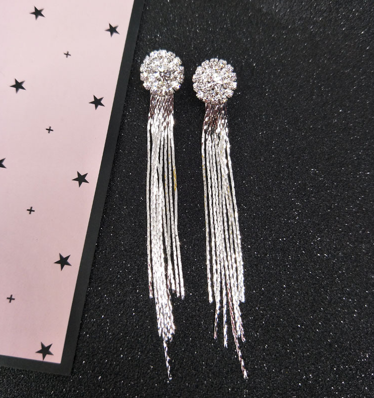 Women’s Long Tassel Crystal Earrings - Wazzi's Wear
