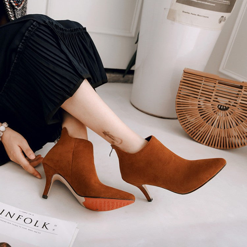 Women’s Suede Pointed Toe Ankle Boots with Stiletto Heel