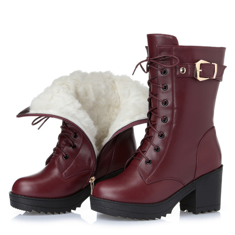 Women’s Plush Leather Winter Martin Boots with Side Zipper in 2 Colors - Wazzi's Wear