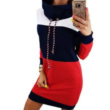 Load image into Gallery viewer, Women’s Cowl Neck Long Sleeve Colorblock Sweatshirt Dress in 2 Colors S-XL - Wazzi&#39;s Wear