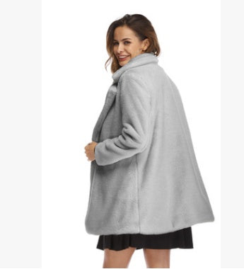 Women’s Faux Fur Coat with Lapel and Pockets