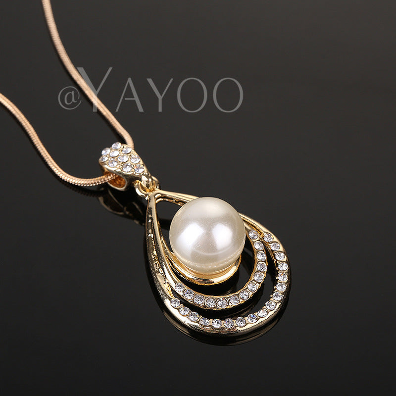 Women’s Pearl Earrings and Necklace Jewelry Set in Gold or Silver - Wazzi's Wear