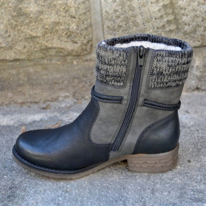 Women’s Warm Ankle Boot with Thick Short Heel in 2 Colors - Wazzi's Wear