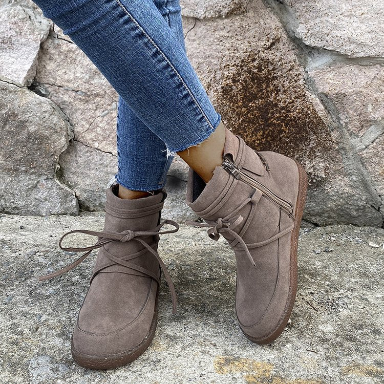 Women’s Suede Moccasin-Style Ankle Boots with Flat Heel