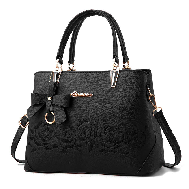 Women’s Hand Shoulder Bag with Embroidered Roses in 8 Colors - Wazzi's Wear