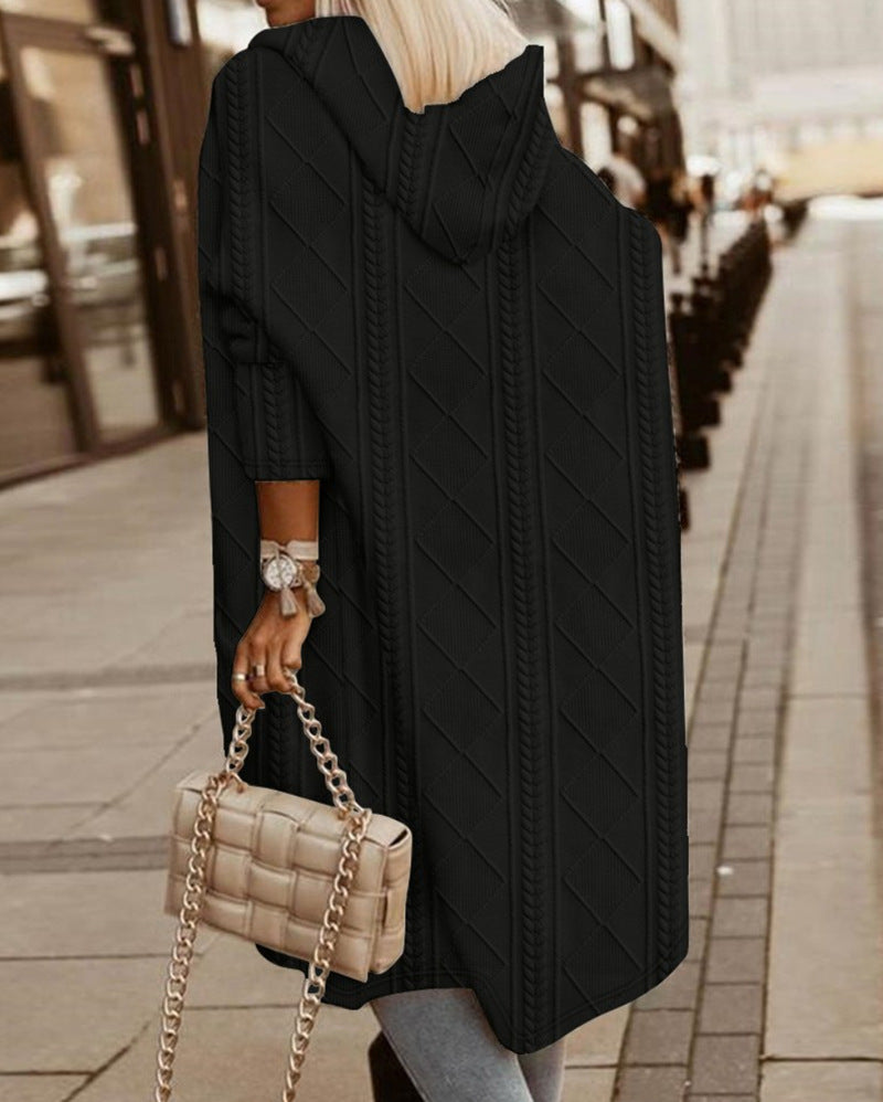 Women’s Long Sleeve Knit Cardigan Coat with Hood and Pockets in 3 Colors S-XXXL - Wazzi's Wear