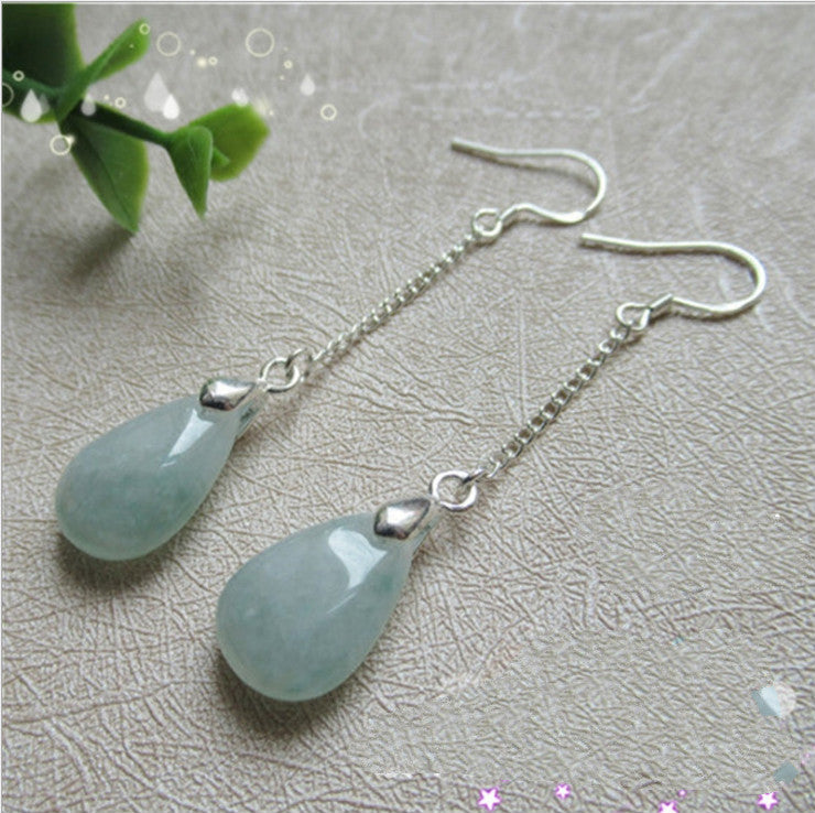 Women’s Silver and Jade Drop Earrings - Wazzi's Wear