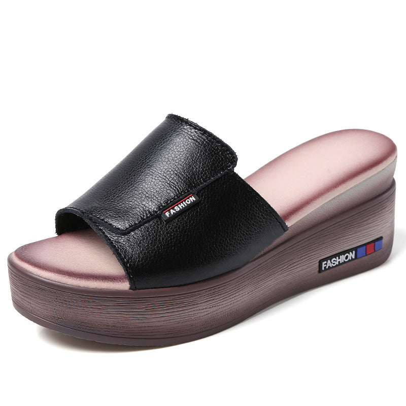 Women’s Slip-On Leather Platform Sandals in 2 Colors - Wazzi's Wear