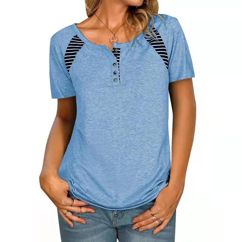Women’s Round Neck Short Sleeve Top with Stripes