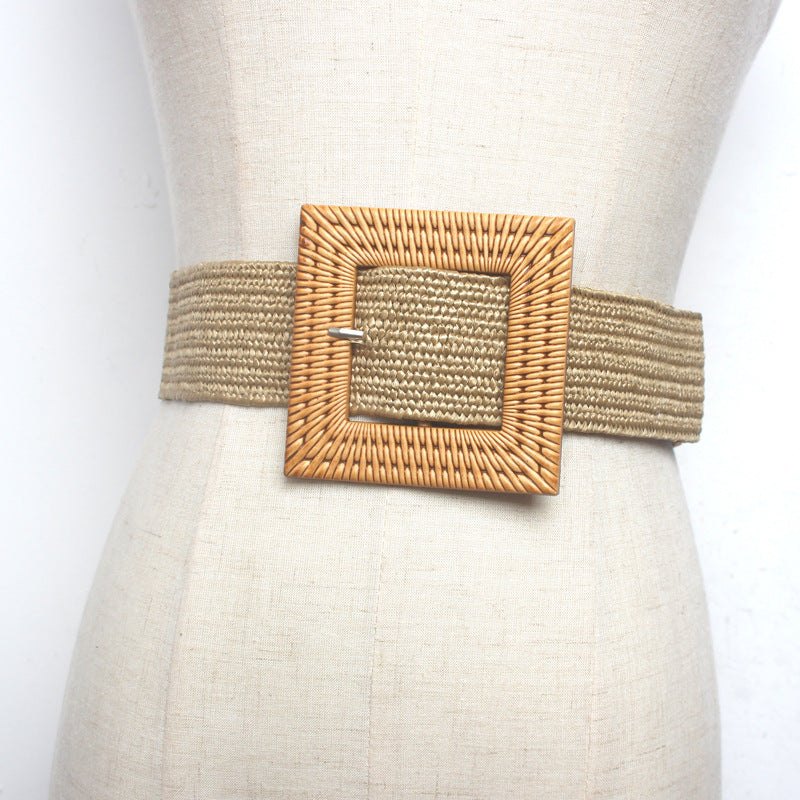 Women’s Braided Wide Belt with Square Buckle