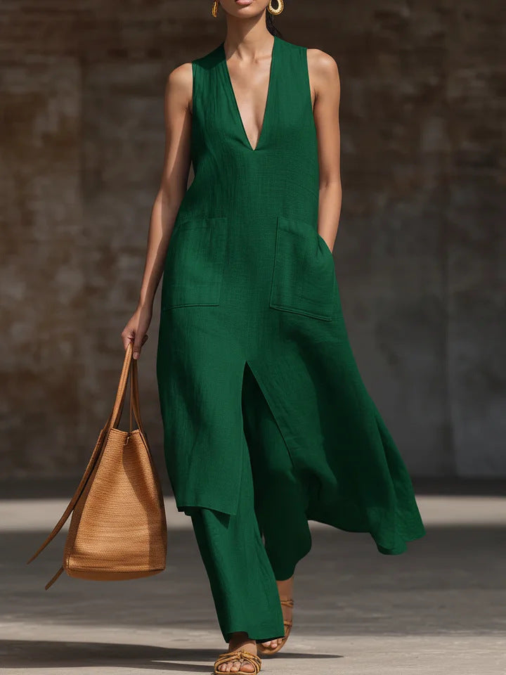 Casual New Style V-Neck Sleeveless Dress Set