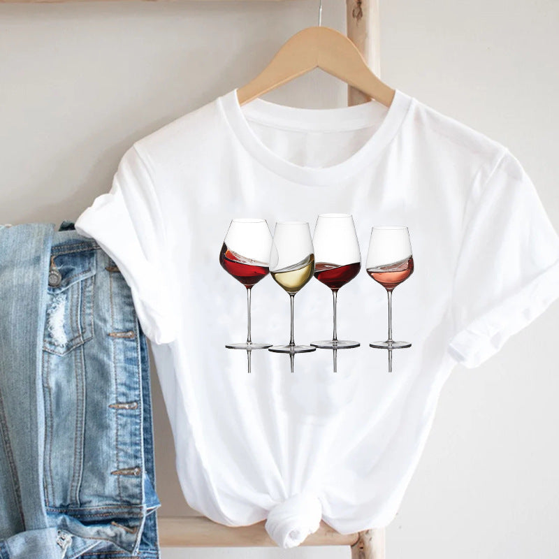 Women’s Wine Glass Short Sleeve Top in 5 Patterns S-4XL - Wazzi's Wear
