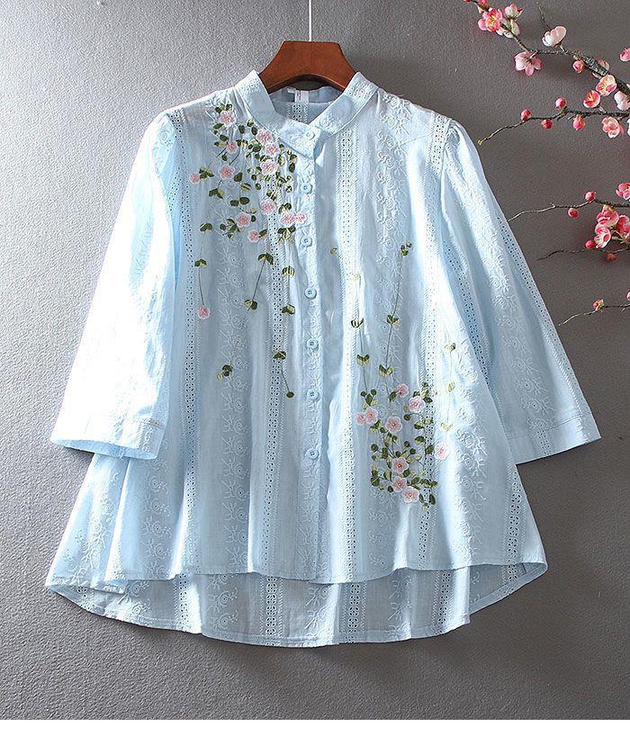 Vintage Lace Shirt Women's Ruffled Embroidered Top
