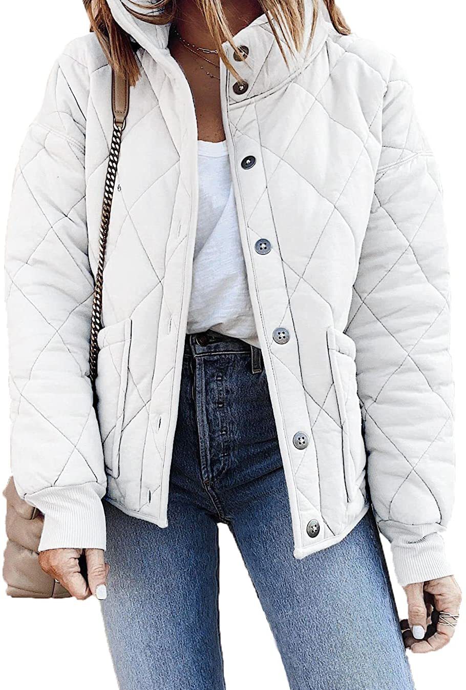 Women's Long Sleeve Quilted Jacket with Pockets