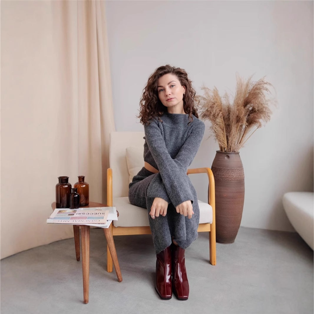High-grade Off-shoulder Sweater Suit Women's Bag Hip Bottoming Skirt