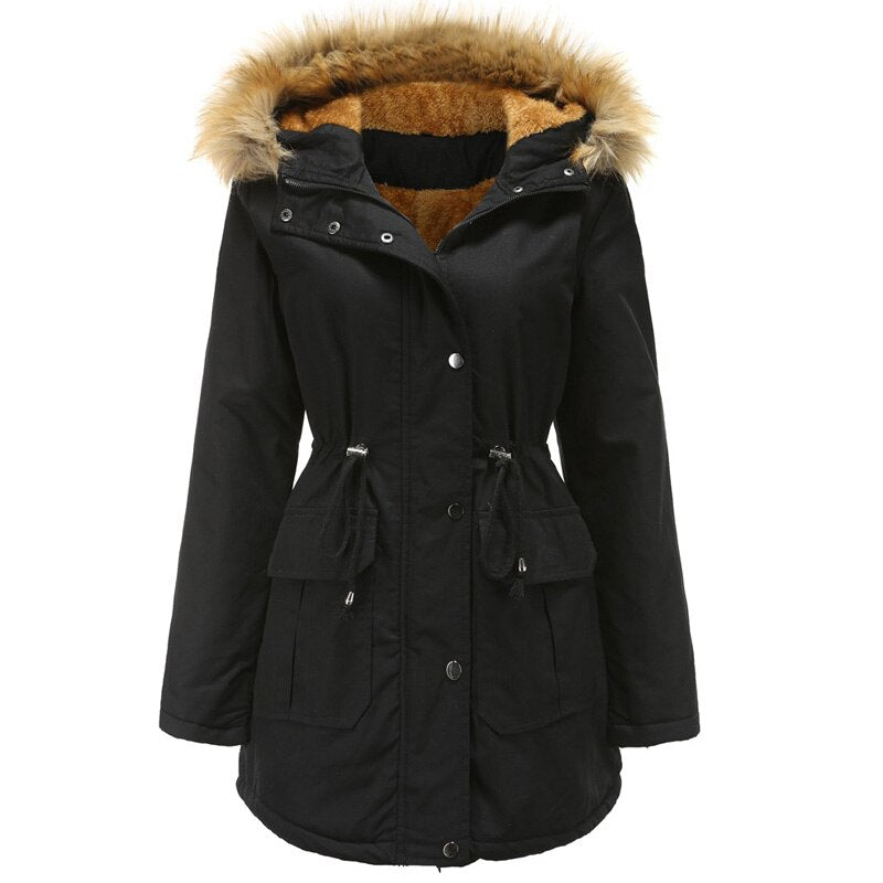 Women’s Hooded Fur Lined Warm Winter Jacket in 3 Colors S-4XL - Wazzi's Wear