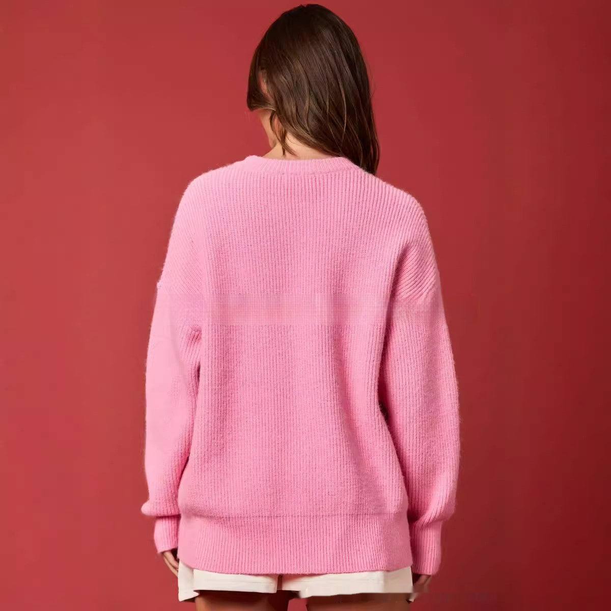 Christmas Embroidered Long Sleeve Pullover Round Neck Loose Top