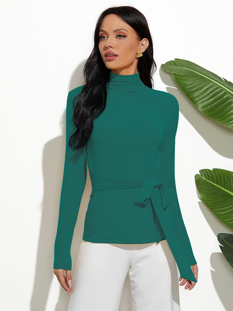 Women’s Long Sleeve Sweater with Waist Tie in 3 Colors S-XL - Wazzi's Wear