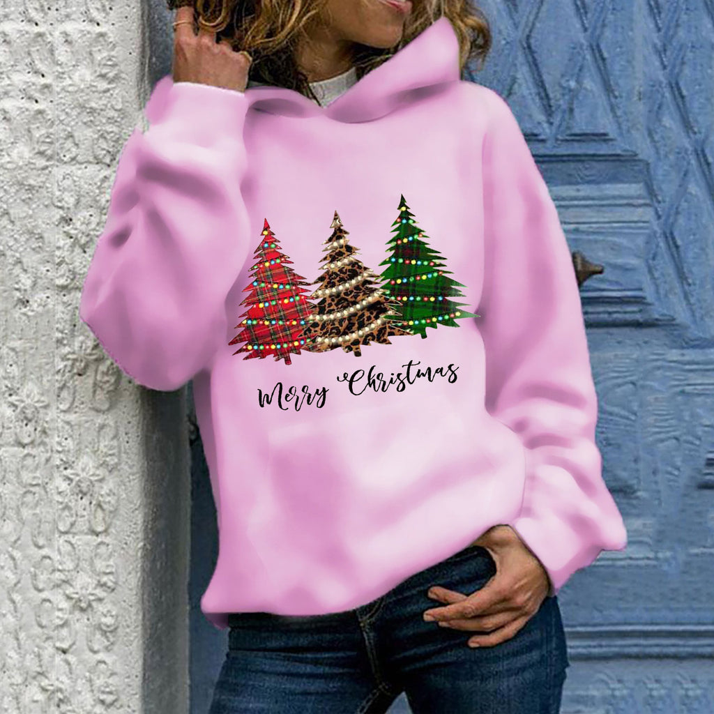 Women’s Merry Christmas Tree Hooded Sweatshirt in 5 Colors XS-3XL - Wazzi's Wear