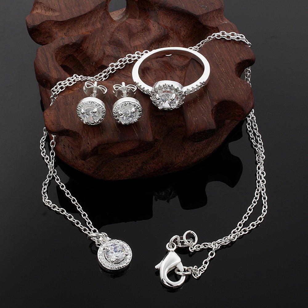 Women’s Zircon Necklace, Ring and Earrings 3 Piece Jewellery Set - Wazzi's Wear