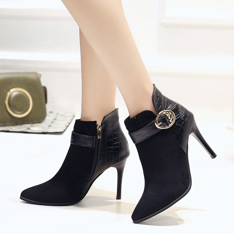 Women’s Suede Ankle Boots with Pointed Toe and Stiletto Heel